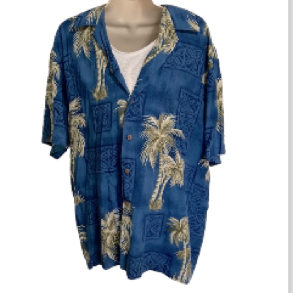 BANANA JACK Honolulu Hawaii Button Down Shirt Blue with Palm trees Mens Medium